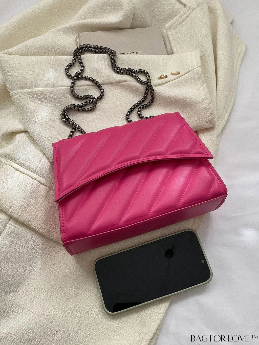 BagForLove - Embossed PU Leather Womens Shoulder Bag with Chain Strap