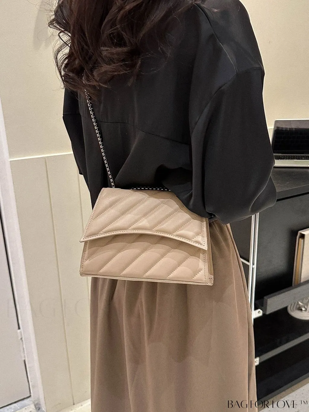 BagForLove - Embossed PU Leather Womens Shoulder Bag with Chain Strap