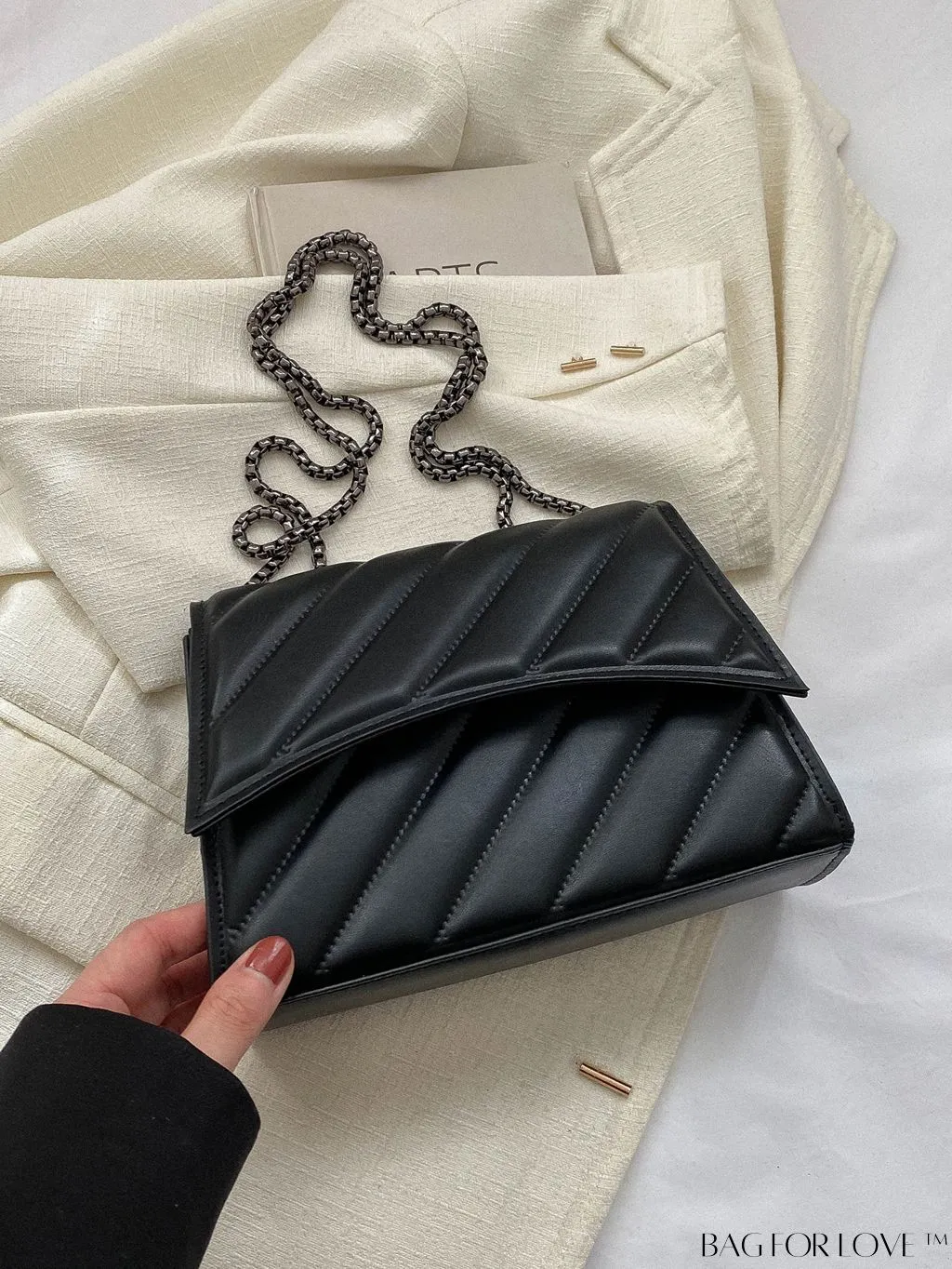 BagForLove - Embossed PU Leather Womens Shoulder Bag with Chain Strap