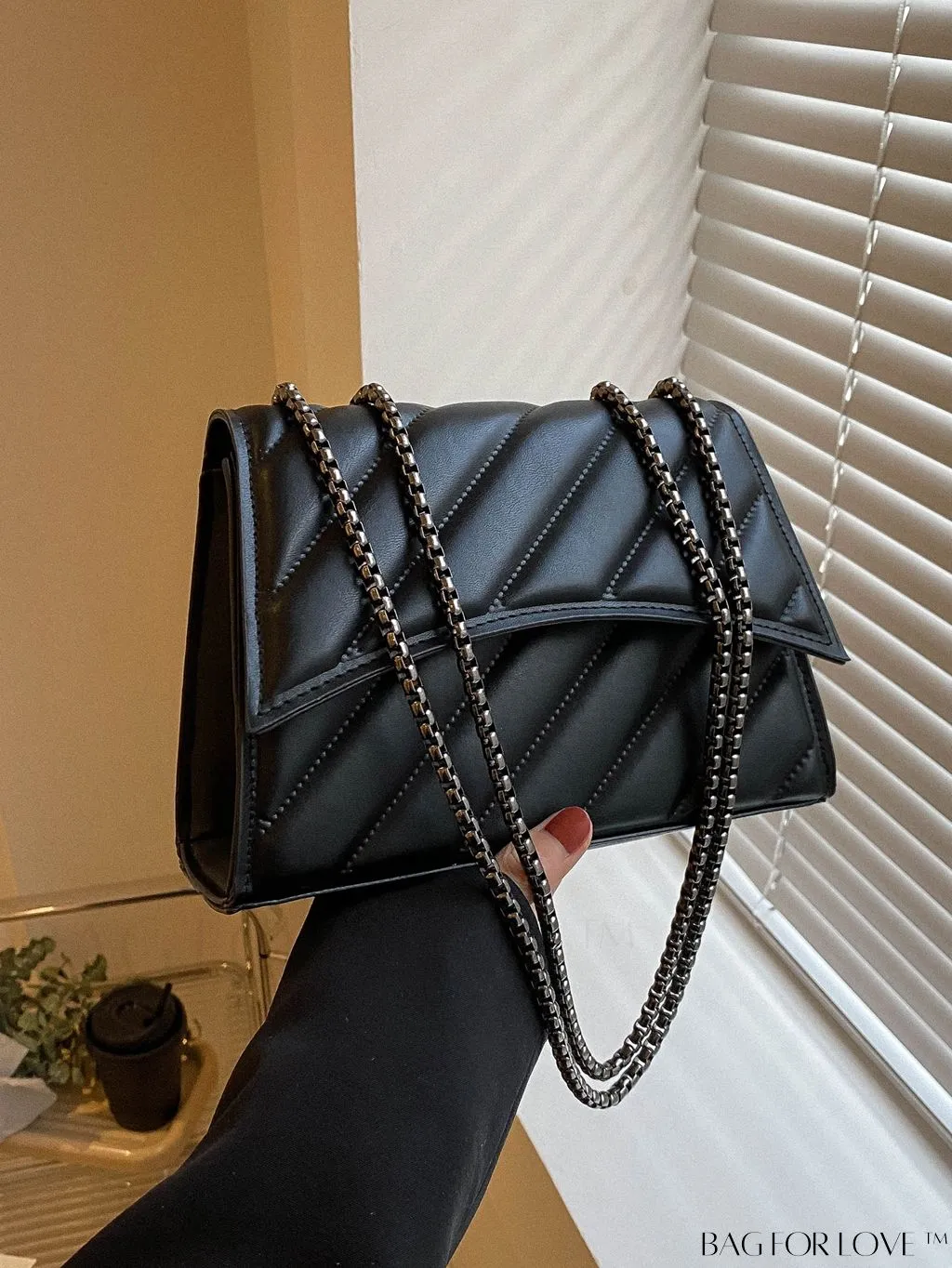 BagForLove - Embossed PU Leather Womens Shoulder Bag with Chain Strap