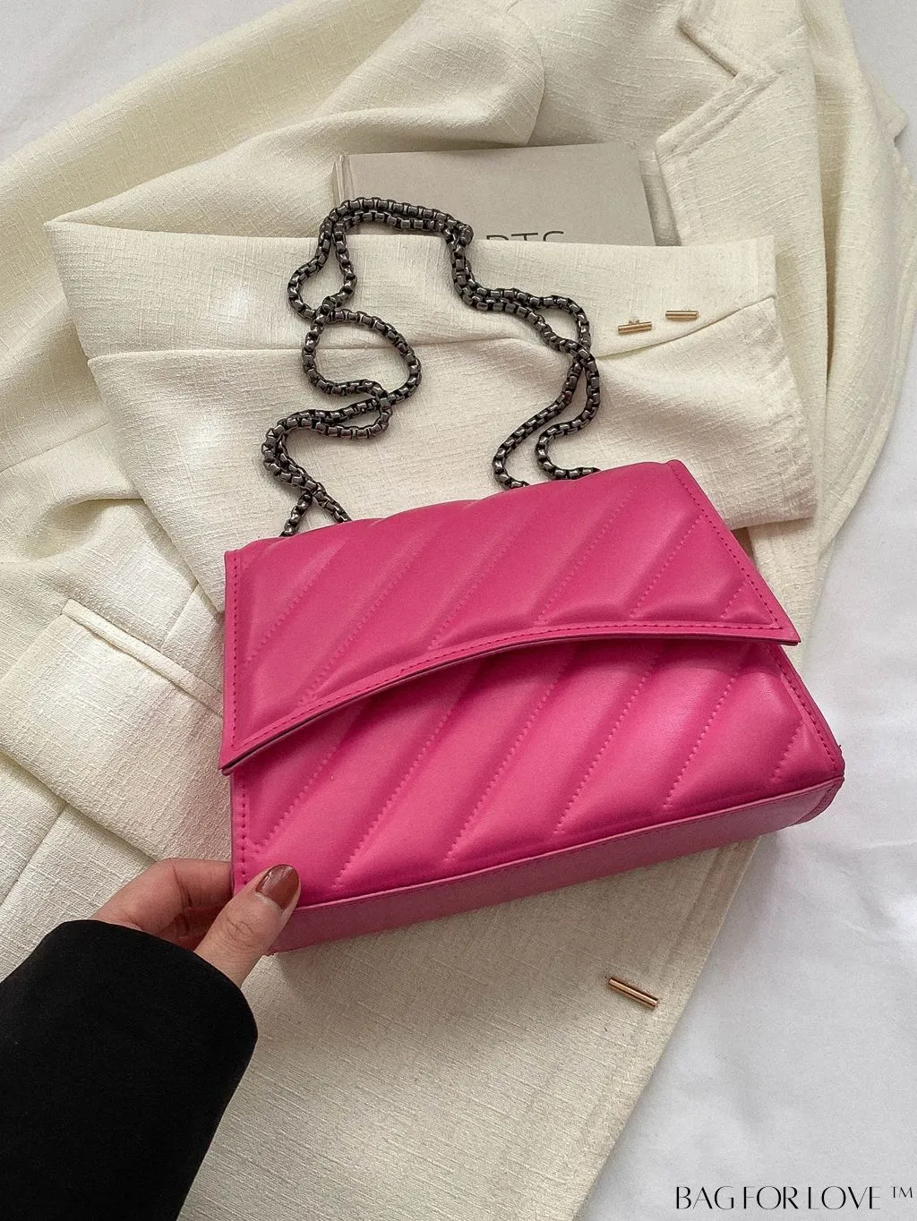 BagForLove - Embossed PU Leather Womens Shoulder Bag with Chain Strap