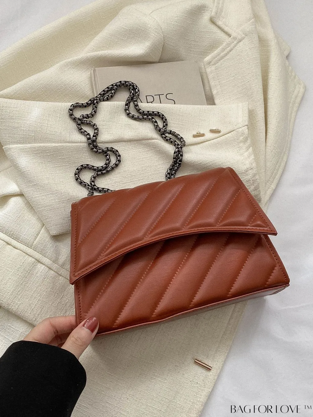 BagForLove - Embossed PU Leather Womens Shoulder Bag with Chain Strap