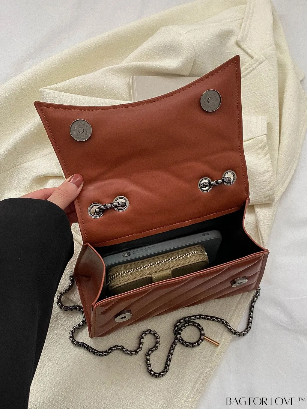BagForLove - Embossed PU Leather Womens Shoulder Bag with Chain Strap