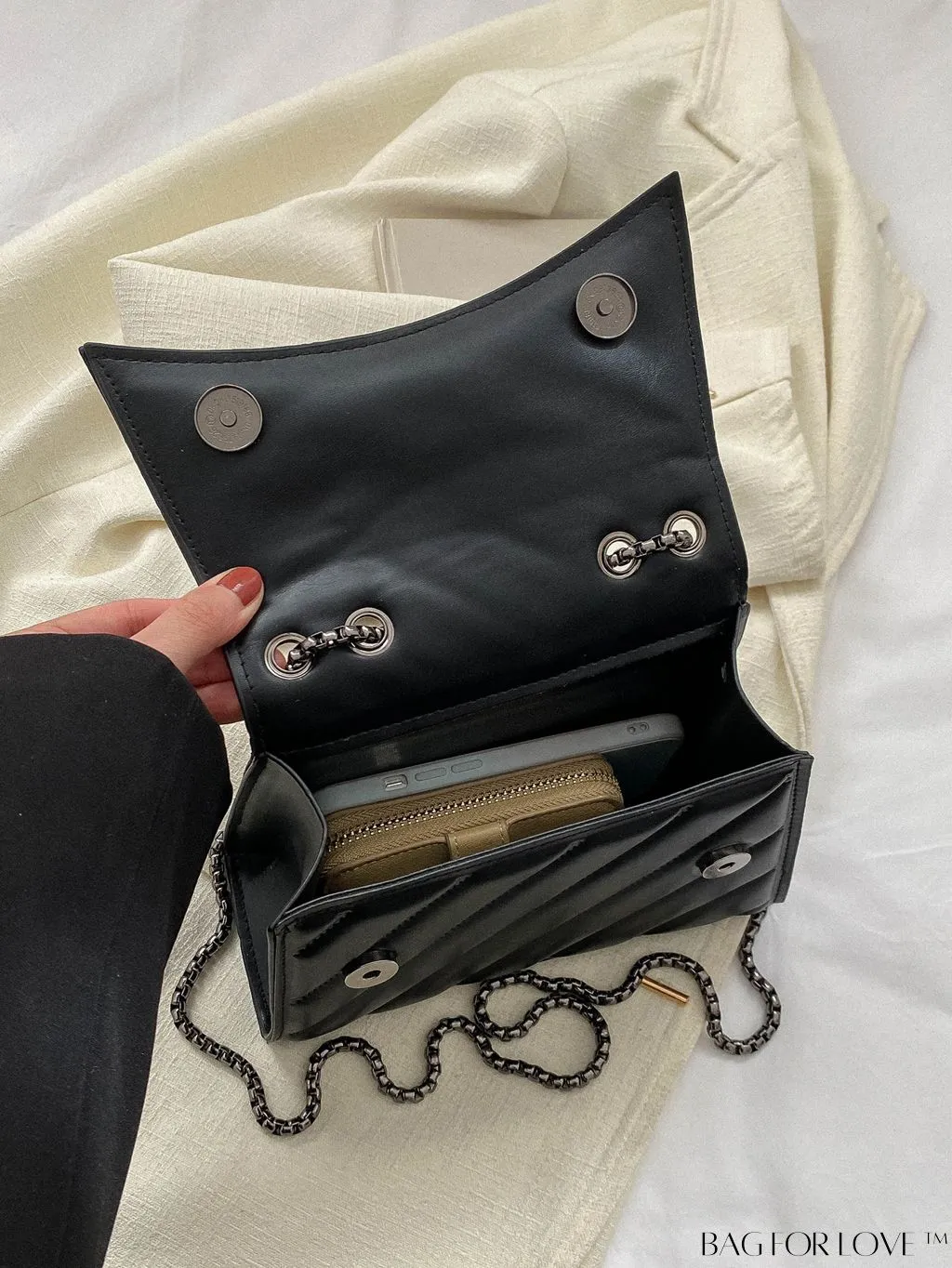BagForLove - Embossed PU Leather Womens Shoulder Bag with Chain Strap