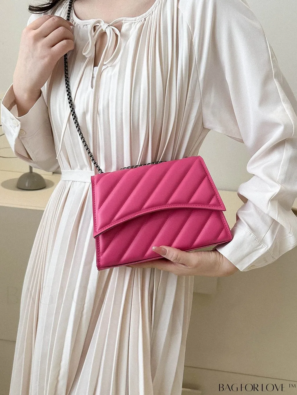 BagForLove - Embossed PU Leather Womens Shoulder Bag with Chain Strap