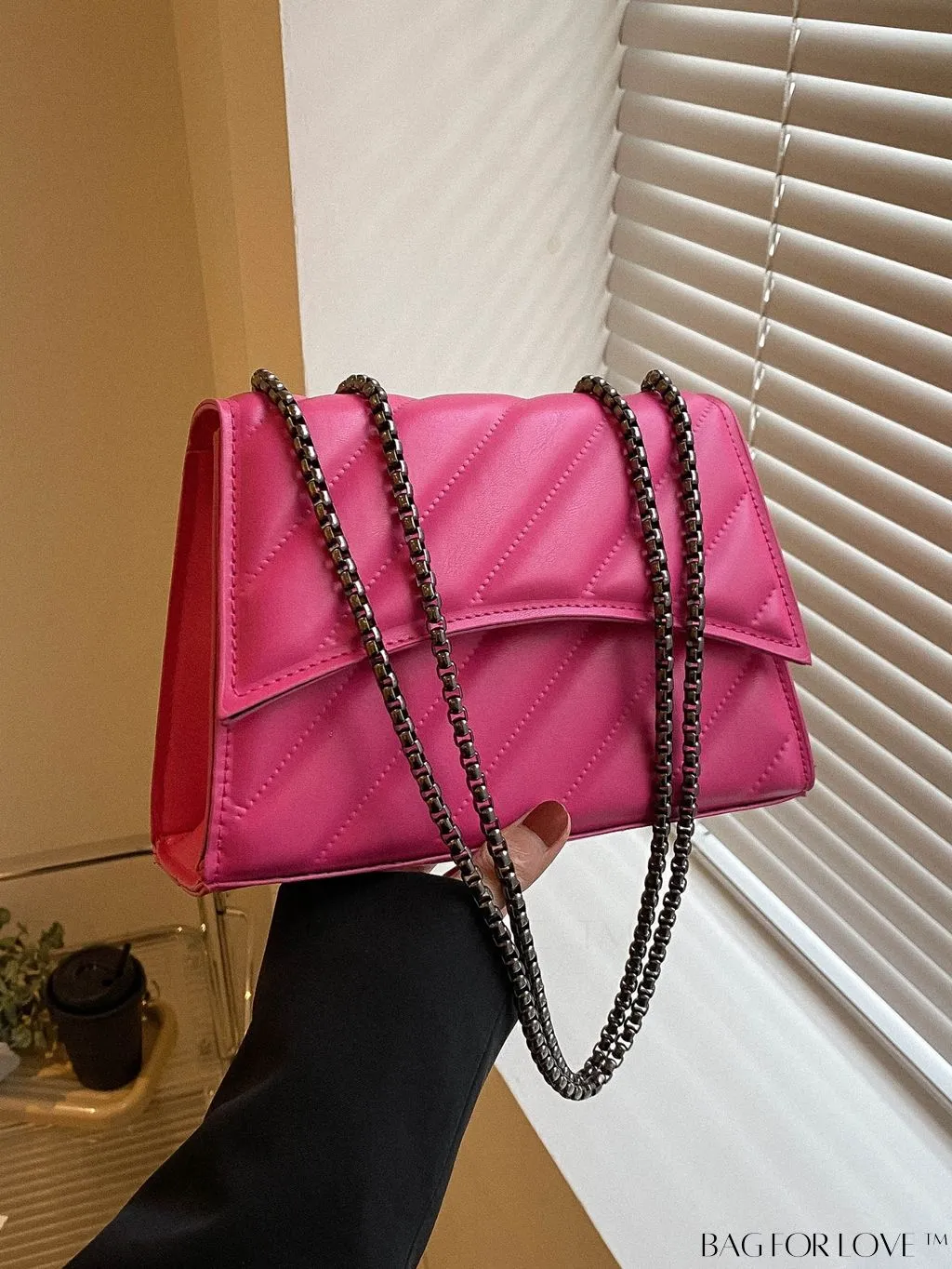 BagForLove - Embossed PU Leather Womens Shoulder Bag with Chain Strap