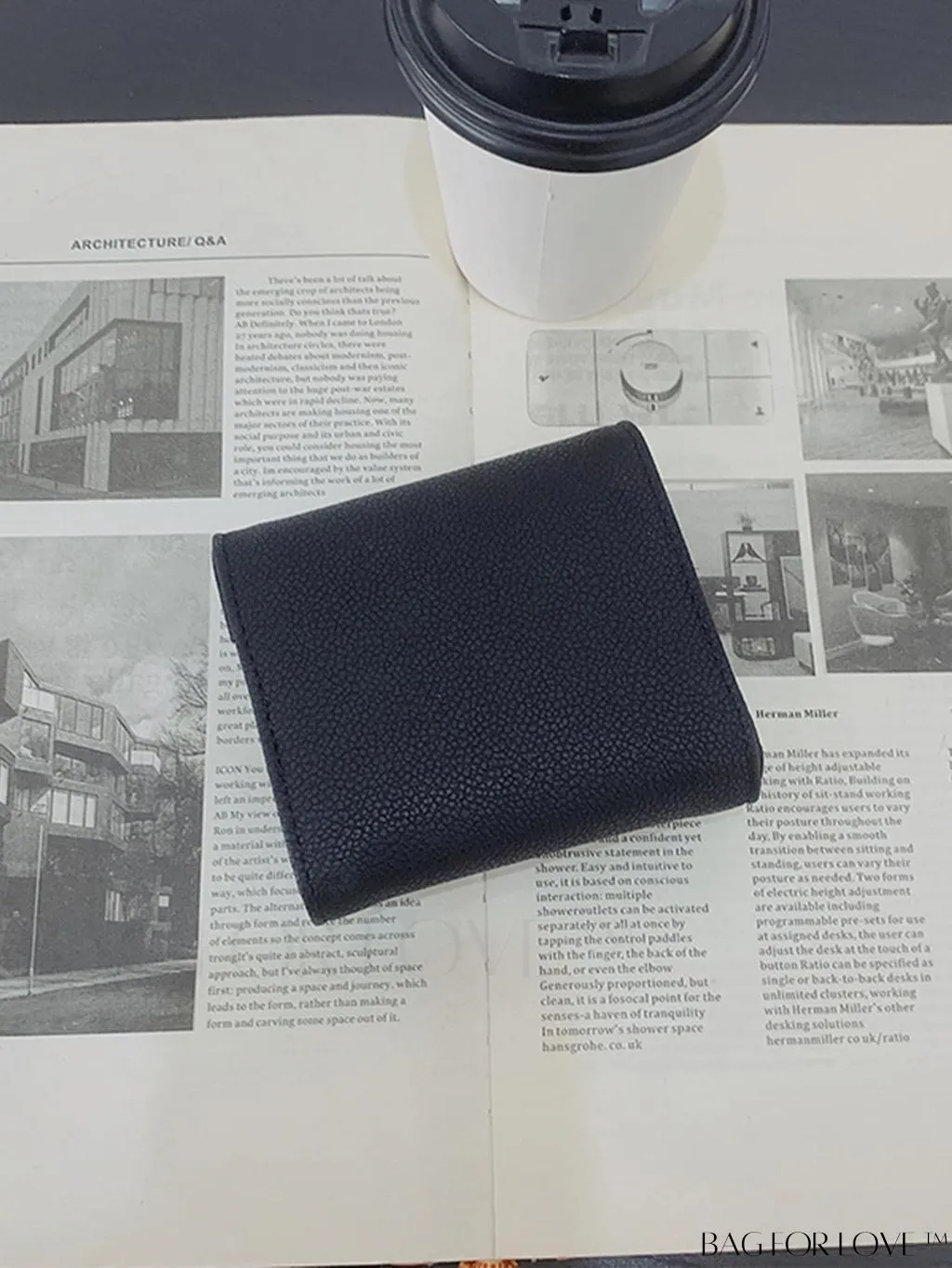 BagForLove - Litchi Embossed Gray Classic Card Holder with Metal Decor and Magnetic Closure