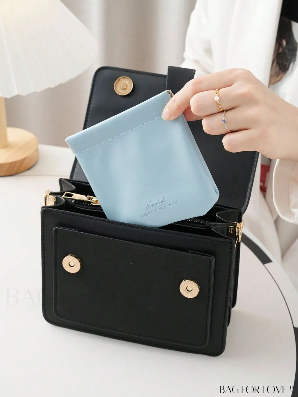 BagForLove - Mint Blue Embossed Detail Storage Bag: Ideal Makeup Bag for College Dorm Essentials