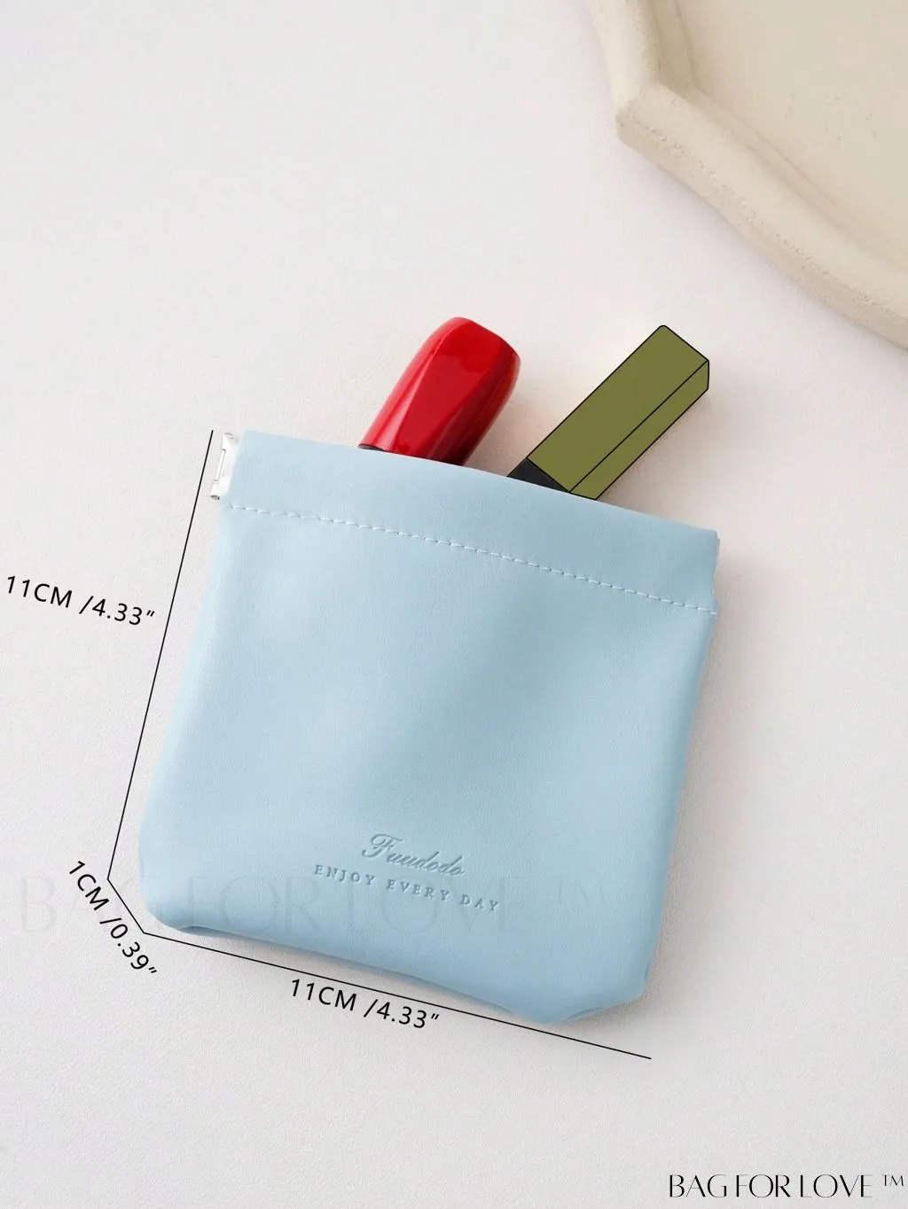 BagForLove - Mint Blue Letter Embossed Makeup Storage Bag - College Dorm Essential and Stuff Bag