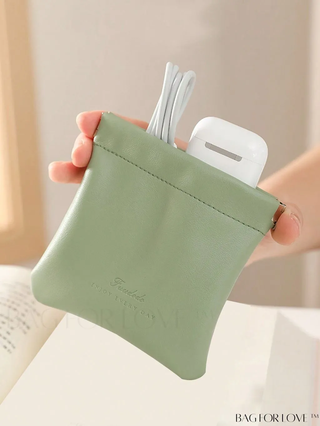BagForLove - Mint Blue Letter Embossed Makeup Storage Bag - College Dorm Essential and Stuff Bag