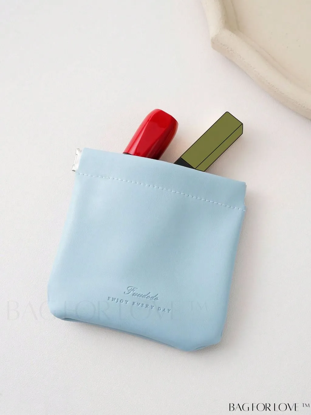 BagForLove - Mint Blue Letter Embossed Makeup Storage Bag - College Dorm Essential and Stuff Bag