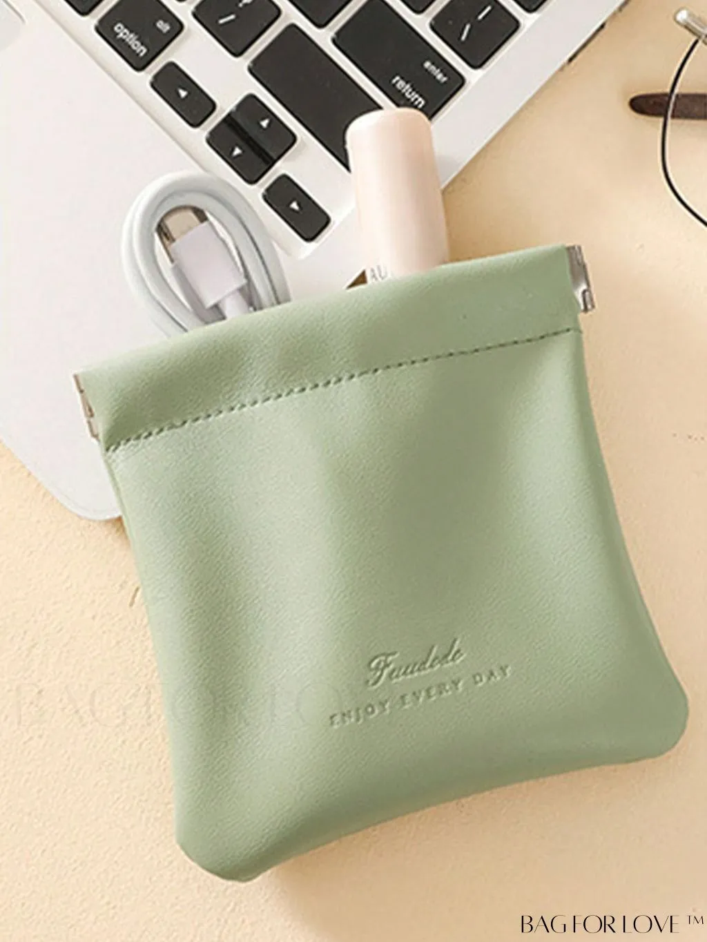 BagForLove - Mint Blue Letter Embossed Makeup Storage Bag - College Dorm Essential and Stuff Bag