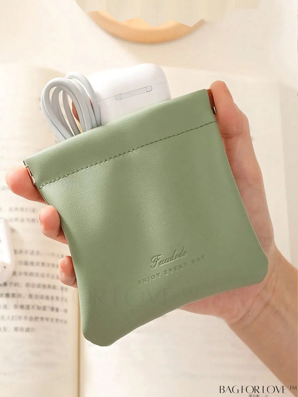 BagForLove - Mint Blue Letter Embossed Makeup Storage Bag - College Dorm Essential and Stuff Bag