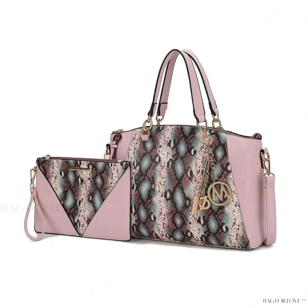 BagForLove - Snake Embossed Vegan Leather Shoulder Bag Purse Set for Ladies