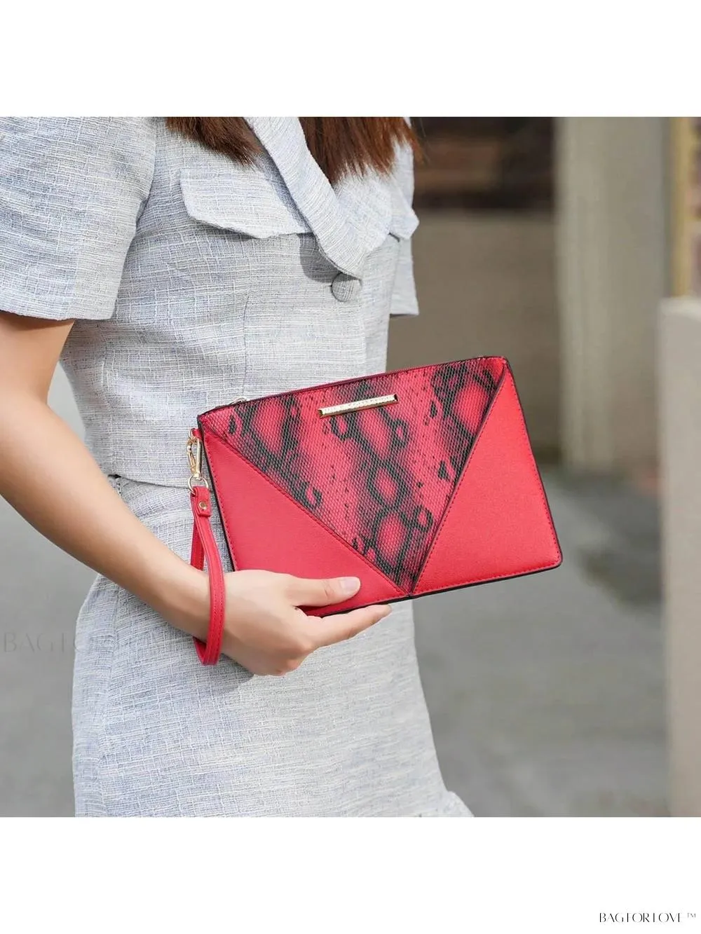 BagForLove - Snake Embossed Vegan Leather Shoulder Bag Purse Set for Ladies