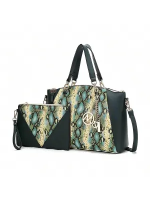 BagForLove - Snake Embossed Vegan Leather Shoulder Bag Purse Set for Ladies