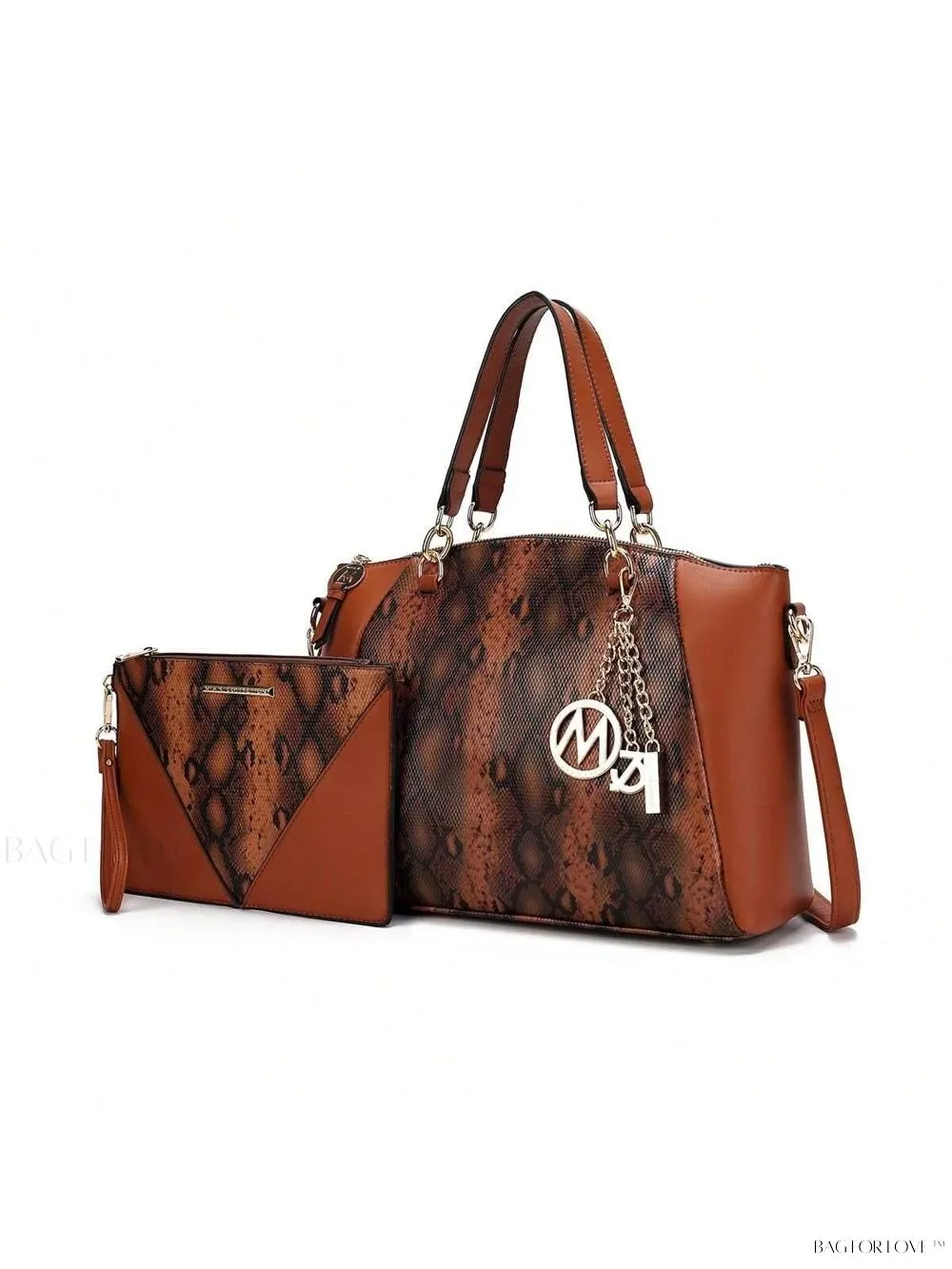 BagForLove - Snake Embossed Vegan Leather Shoulder Bag Purse Set for Ladies