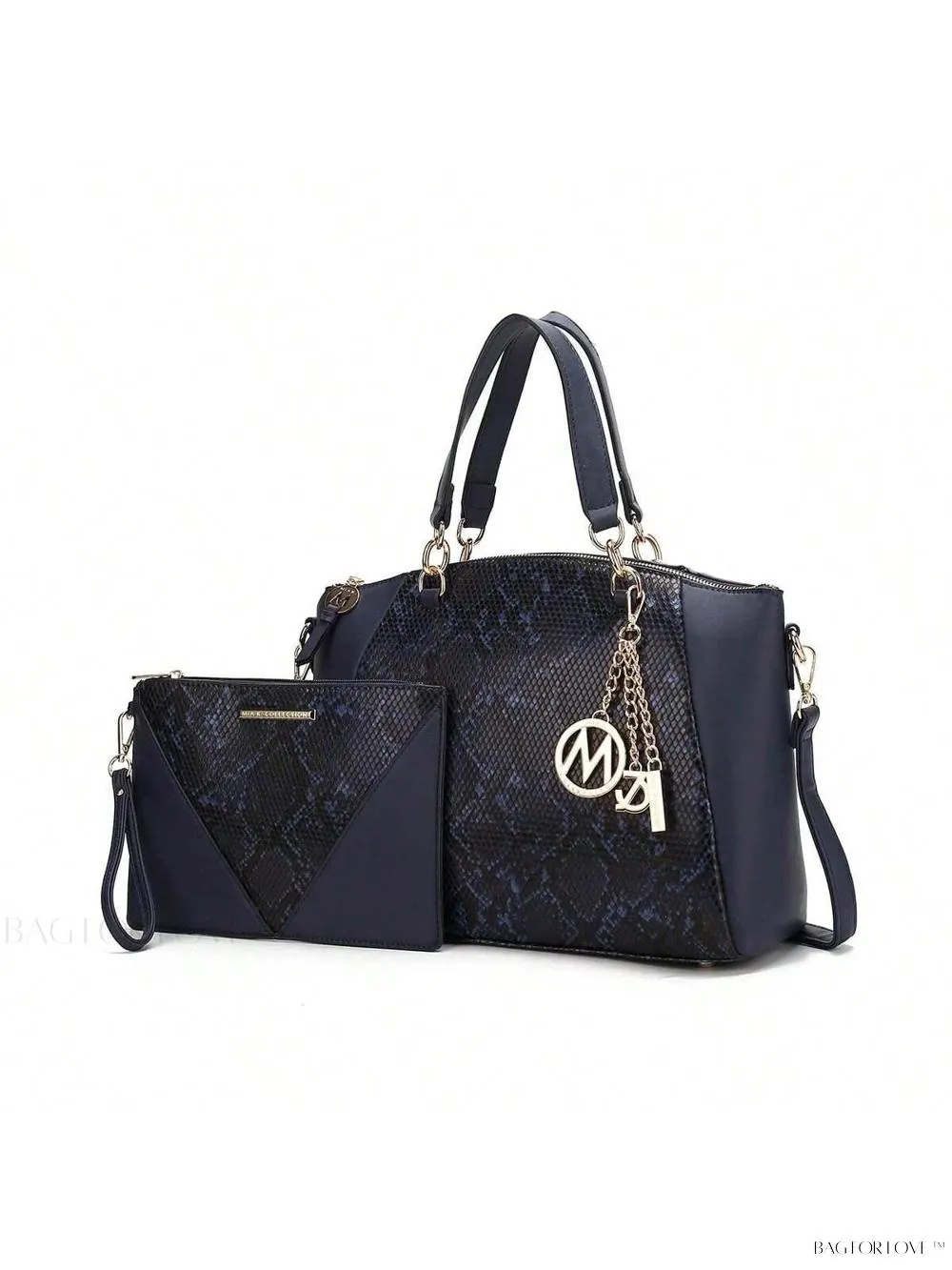 BagForLove - Snake Embossed Vegan Leather Shoulder Bag Purse Set for Ladies