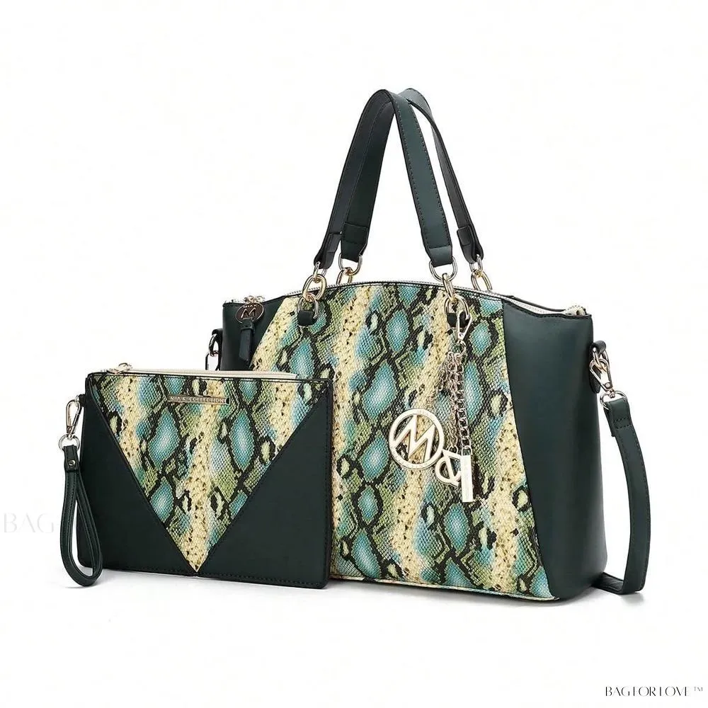 BagForLove - Snake Embossed Vegan Leather Shoulder Bag Purse Set for Ladies