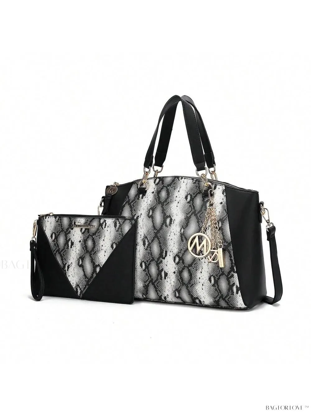 BagForLove - Snake Embossed Vegan Leather Shoulder Bag Purse Set for Ladies