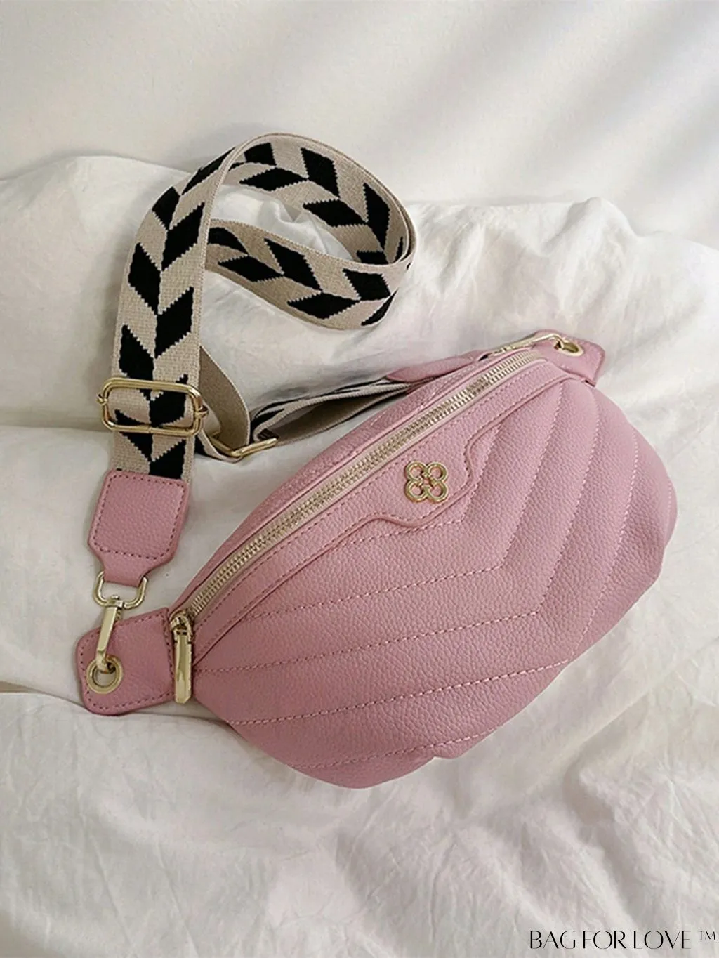 BagForLove - Stylish Litchi Embossed Fanny Pack with Metal Decor, Adjustable Strap & PU Zipper