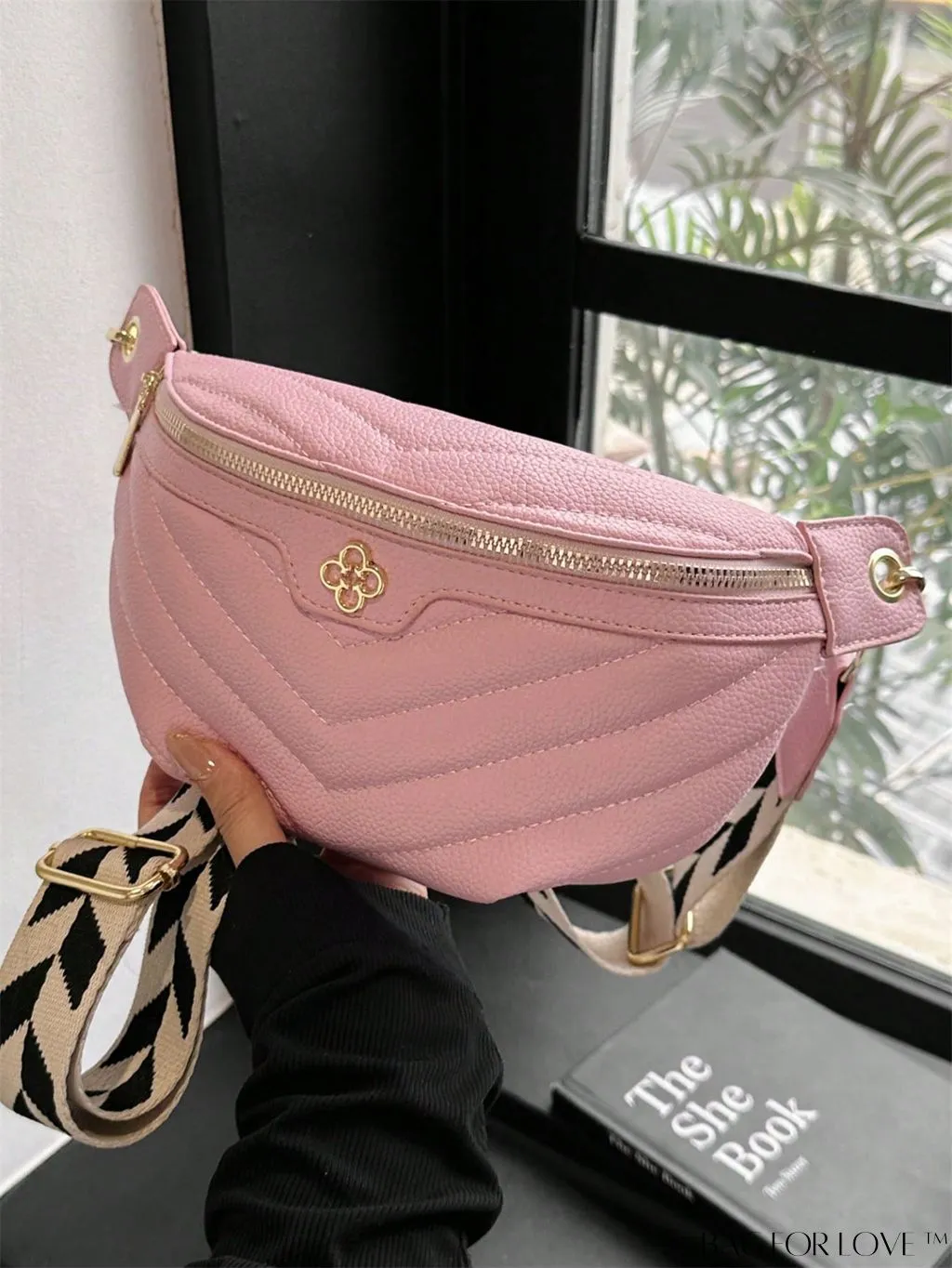 BagForLove - Stylish Litchi Embossed Fanny Pack with Metal Decor, Adjustable Strap & PU Zipper