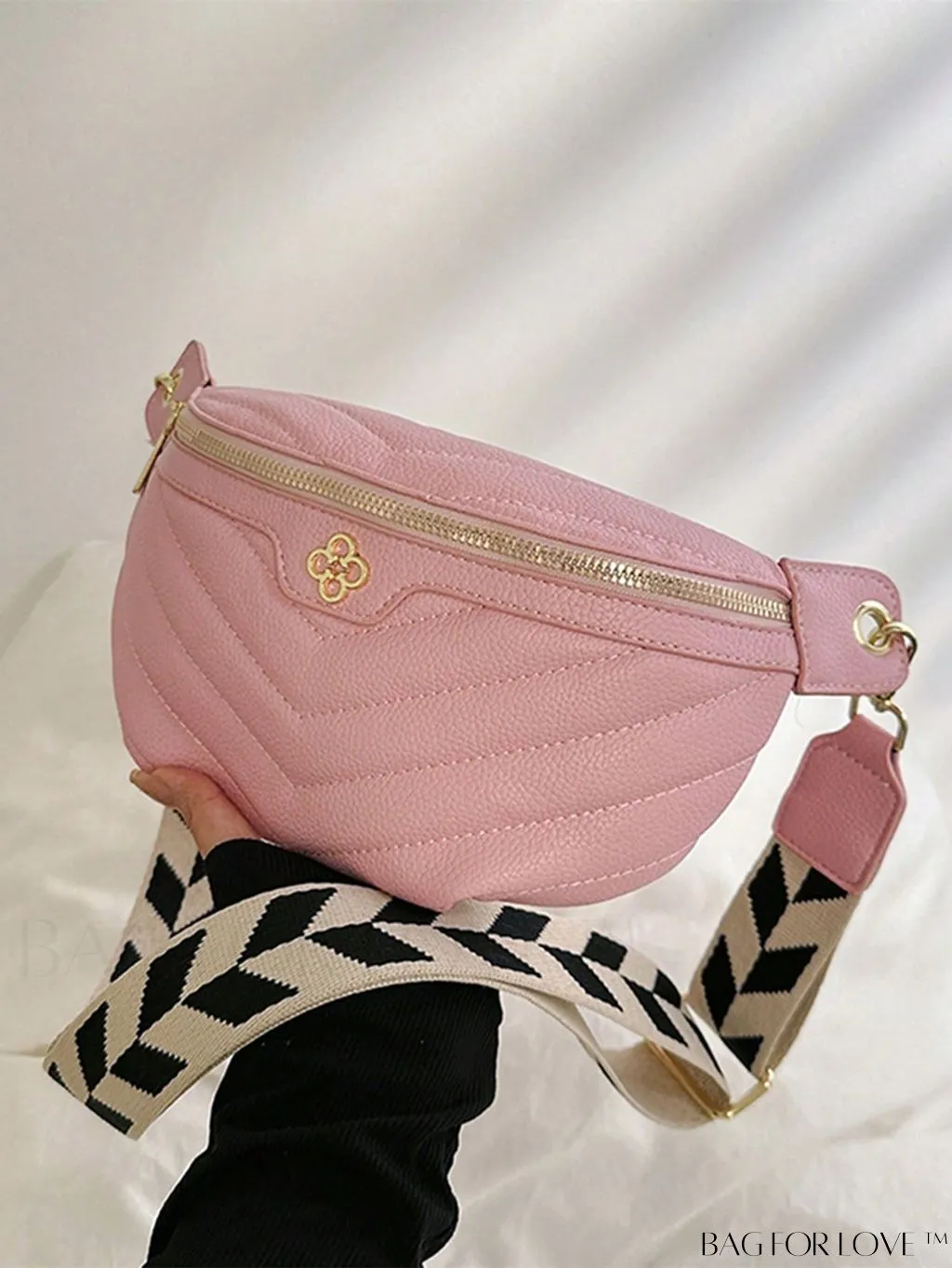 BagForLove - Stylish Litchi Embossed Fanny Pack with Metal Decor, Adjustable Strap & PU Zipper