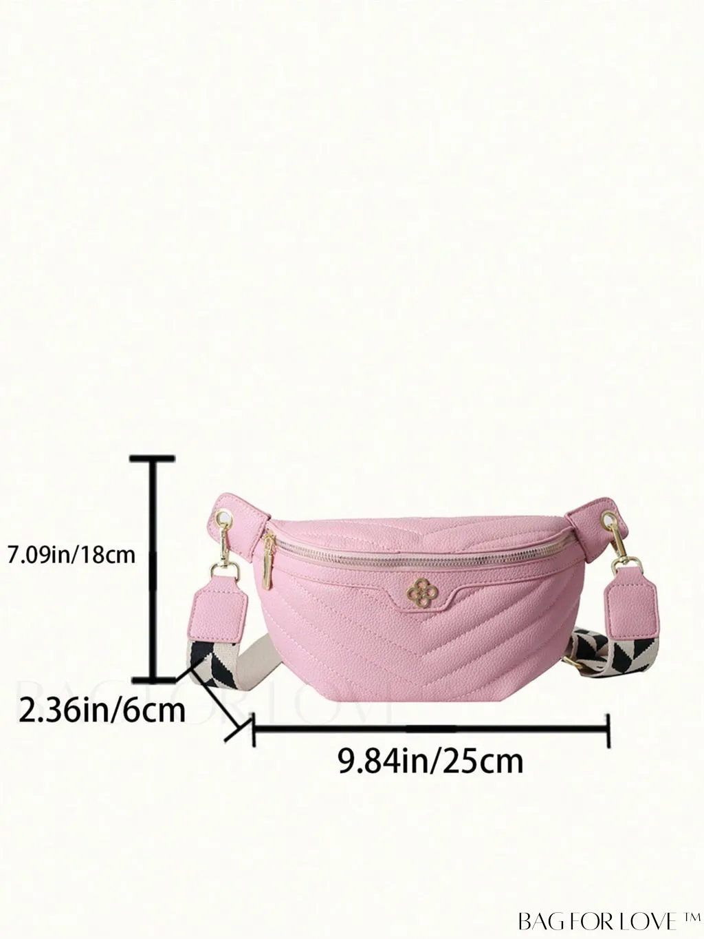 BagForLove - Stylish Litchi Embossed Fanny Pack with Metal Decor, Adjustable Strap & PU Zipper