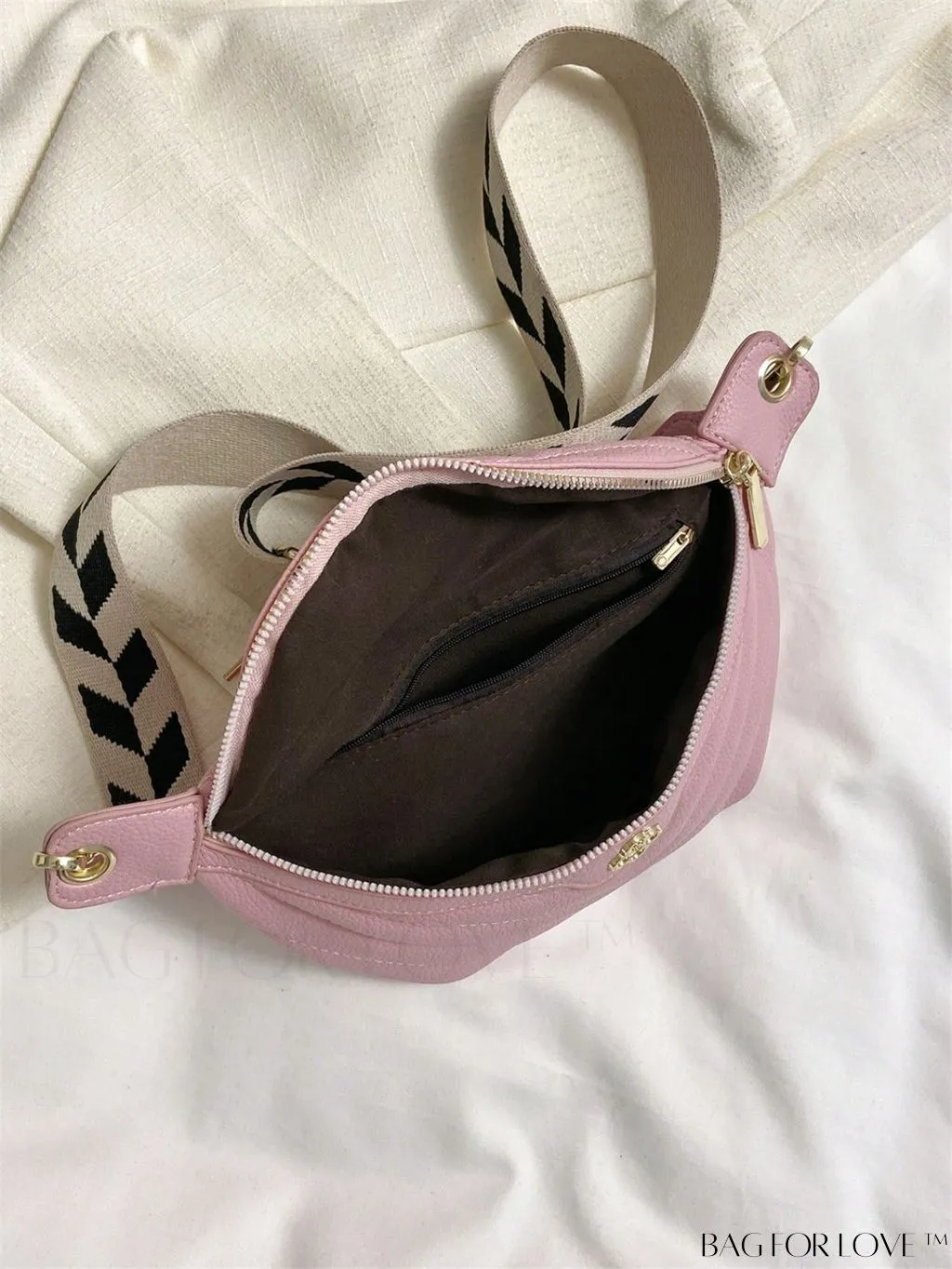 BagForLove - Stylish Litchi Embossed Fanny Pack with Metal Decor, Adjustable Strap & PU Zipper