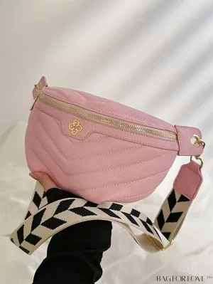 BagForLove - Stylish Litchi Embossed Fanny Pack with Metal Decor, Adjustable Strap & PU Zipper