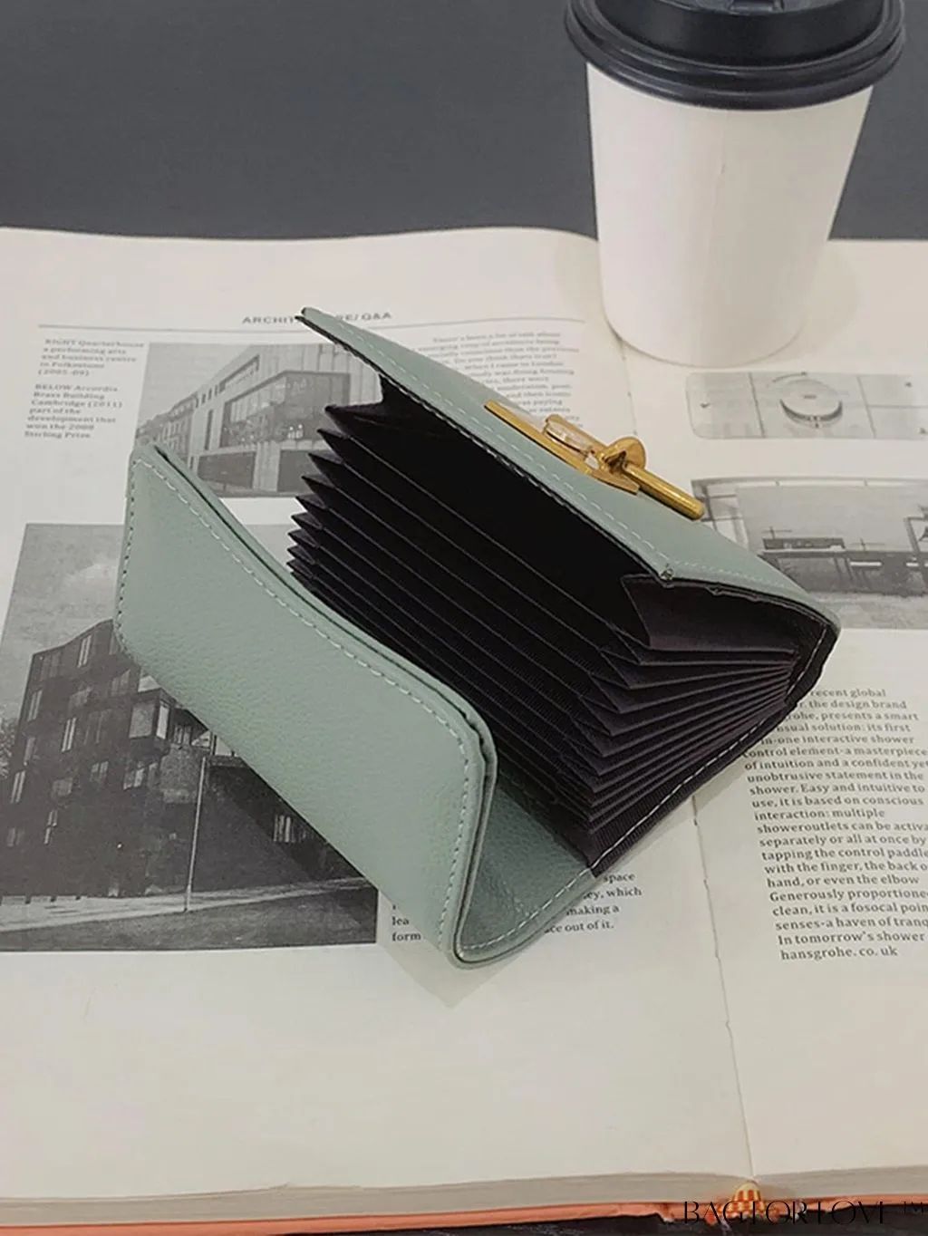 BagForLove - Stylish Metal Embossed Green Litchi PU Card Holder with Classic Design