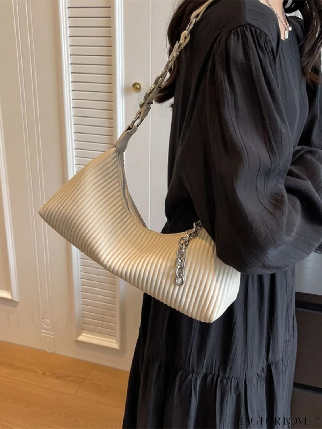 BagForLove - Stylish PU Shoulder Bag with Embossed Stripe Pattern