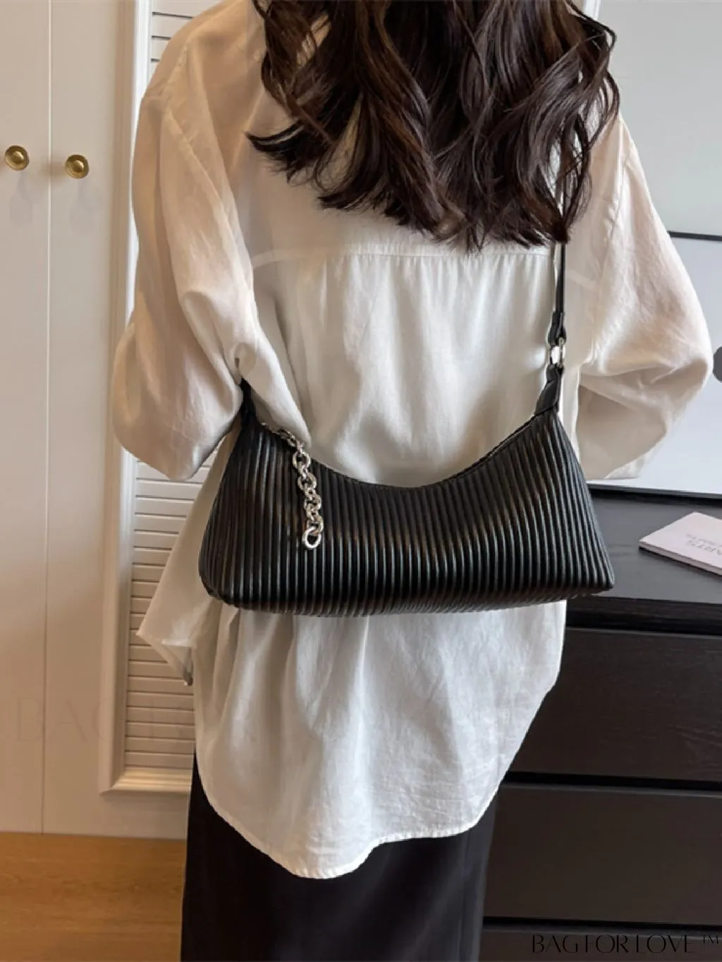 BagForLove - Stylish PU Shoulder Bag with Embossed Stripe Pattern