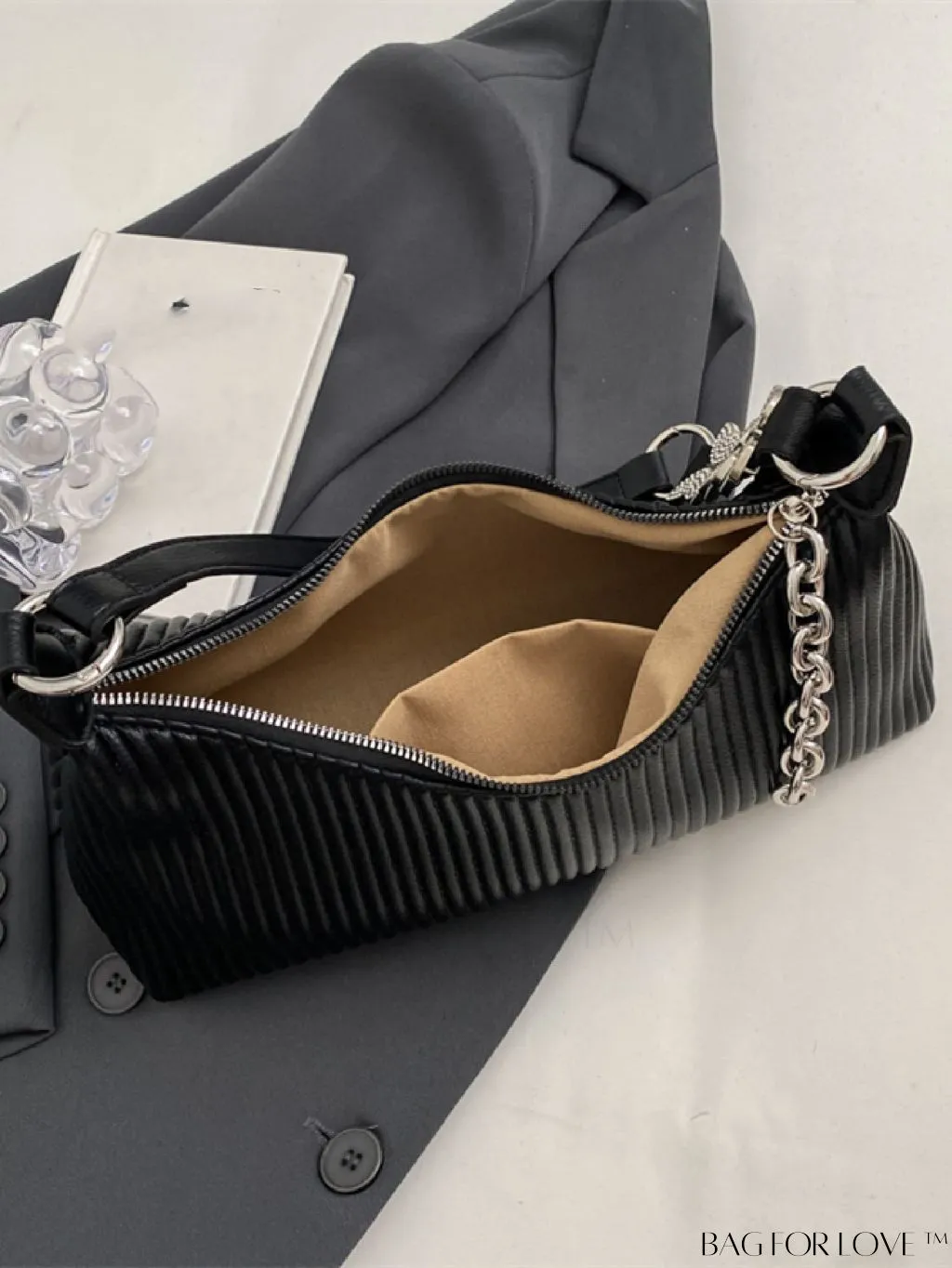 BagForLove - Stylish PU Shoulder Bag with Embossed Stripe Pattern