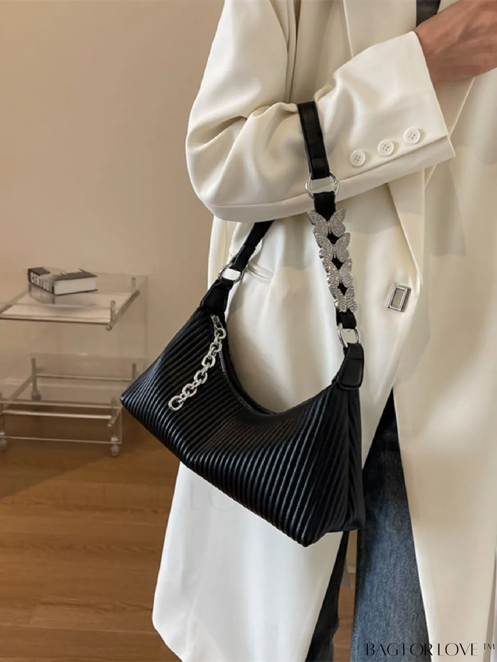 BagForLove - Stylish PU Shoulder Bag with Embossed Stripe Pattern
