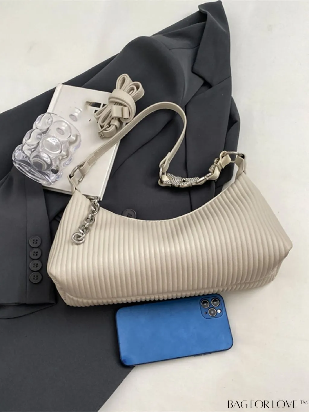 BagForLove - Stylish PU Shoulder Bag with Embossed Stripe Pattern