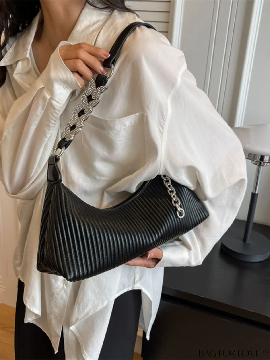 BagForLove - Stylish PU Shoulder Bag with Embossed Stripe Pattern