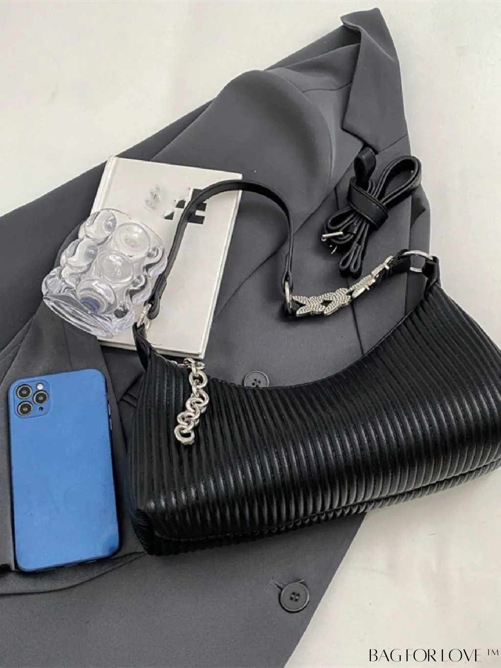 BagForLove - Stylish PU Shoulder Bag with Embossed Stripe Pattern
