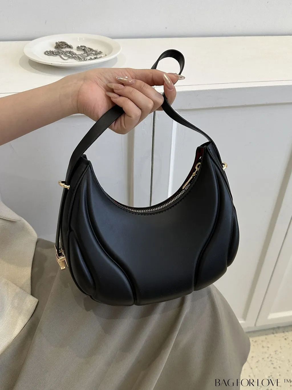 BagForLove - Trendy Small Size Shoulder Bag with Embossed Detailing and Zipper Closure