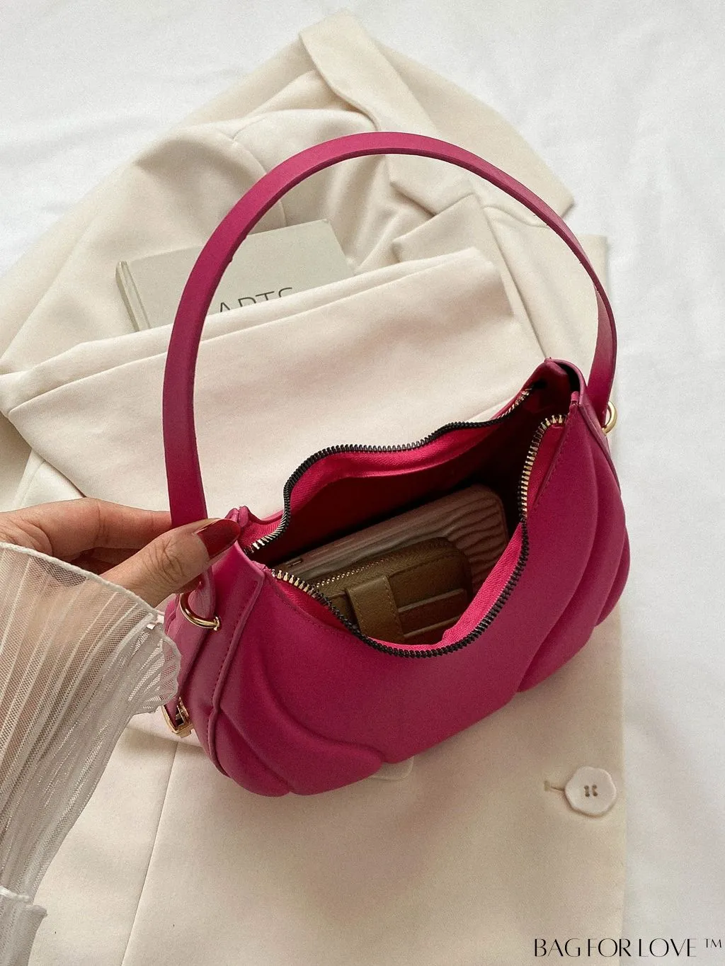 BagForLove - Trendy Small Size Shoulder Bag with Embossed Detailing and Zipper Closure