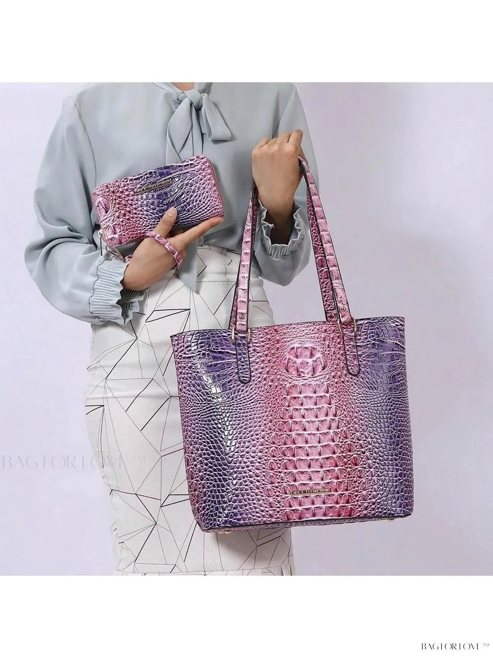 BagForLove - Women's Elegant Faux Crocodile Embossed Leather Purse and Wristlet