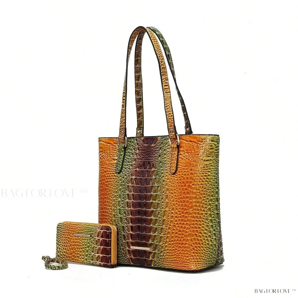 BagForLove - Women's Elegant Faux Crocodile Embossed Leather Purse and Wristlet