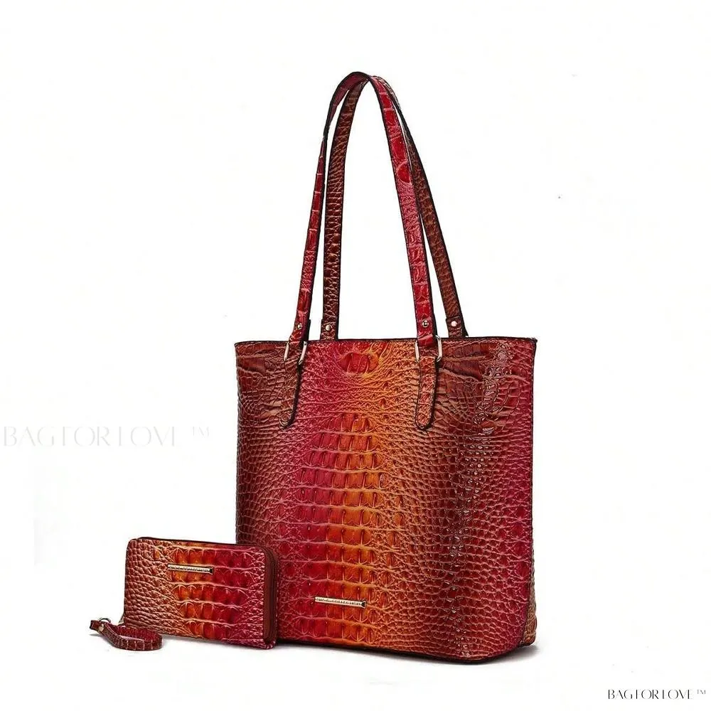 BagForLove - Women's Elegant Faux Crocodile Embossed Leather Purse and Wristlet