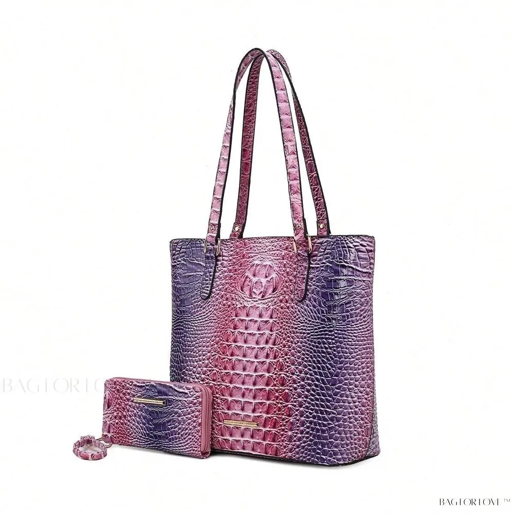 BagForLove - Women's Elegant Faux Crocodile Embossed Leather Purse and Wristlet