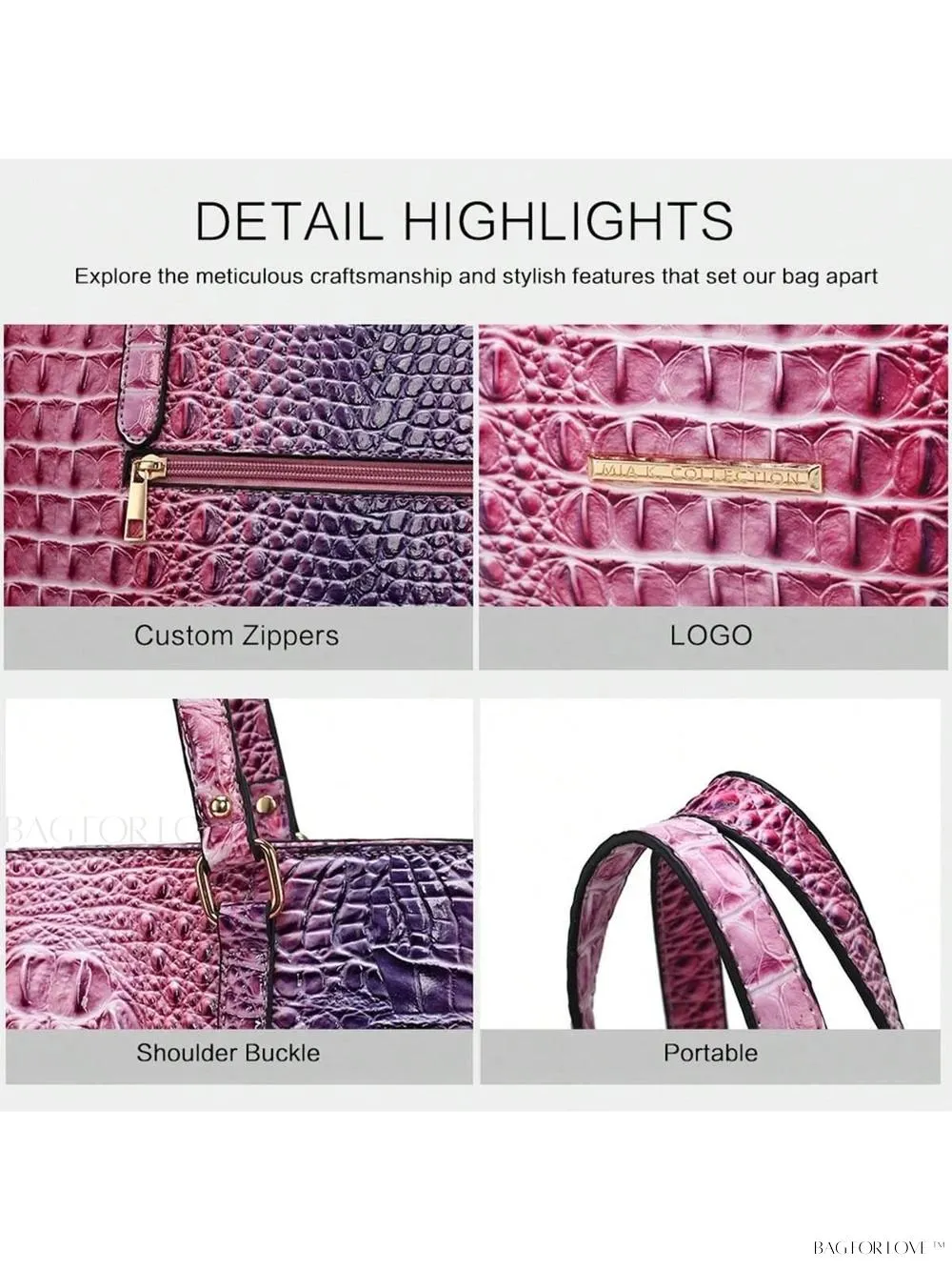 BagForLove - Women's Elegant Faux Crocodile Embossed Leather Purse and Wristlet