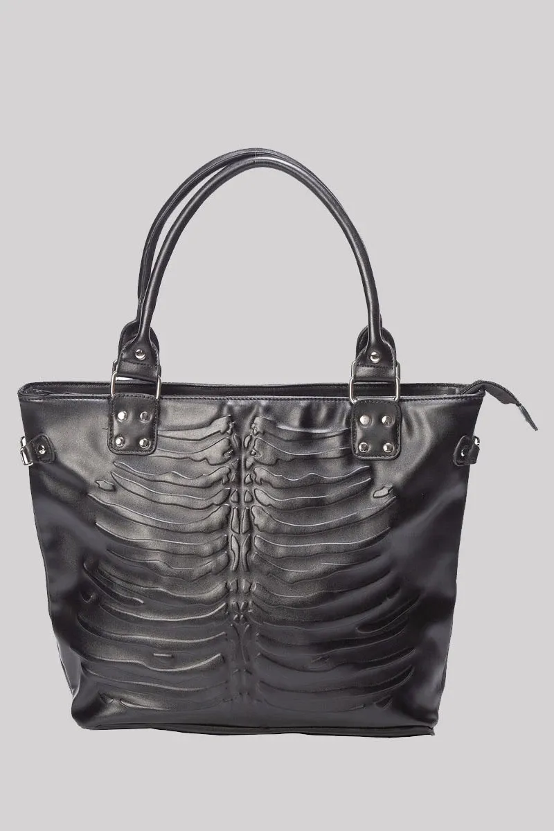 Banned Vespera Emboss Bag - Gothic Ribcage Tote Punk Handbag