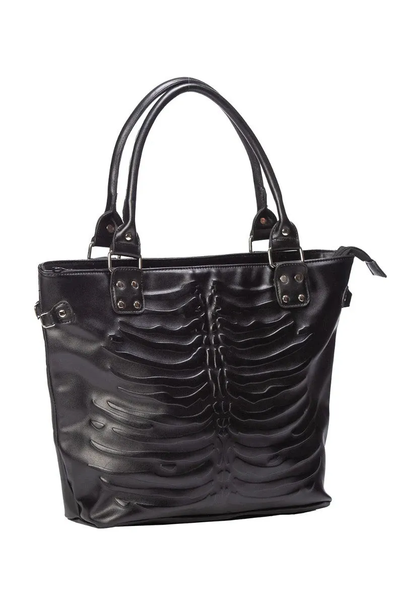 Banned Vespera Emboss Bag - Gothic Ribcage Tote Punk Handbag