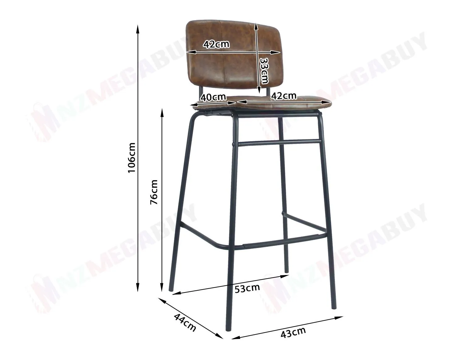 Bar Stools PU Kitchen Cafe Bar Stool Chair Iron Leg Brown* 2 & 4 Pieces