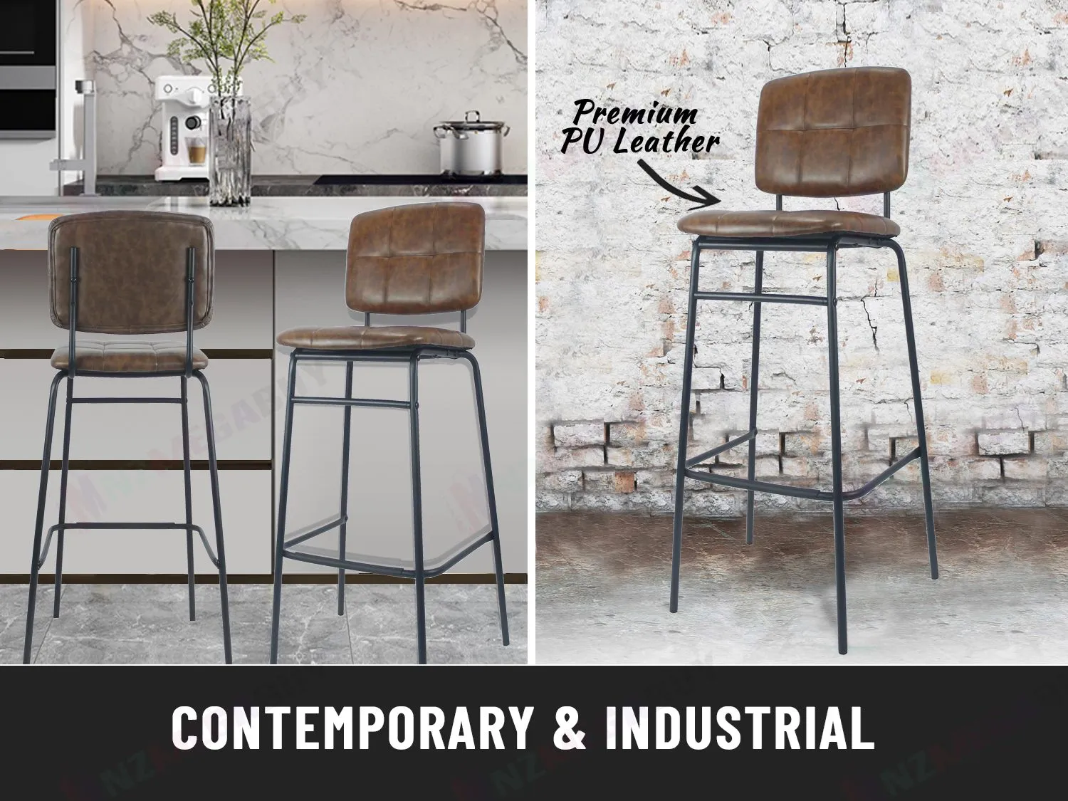 Bar Stools PU Kitchen Cafe Bar Stool Chair Iron Leg Brown* 2 & 4 Pieces