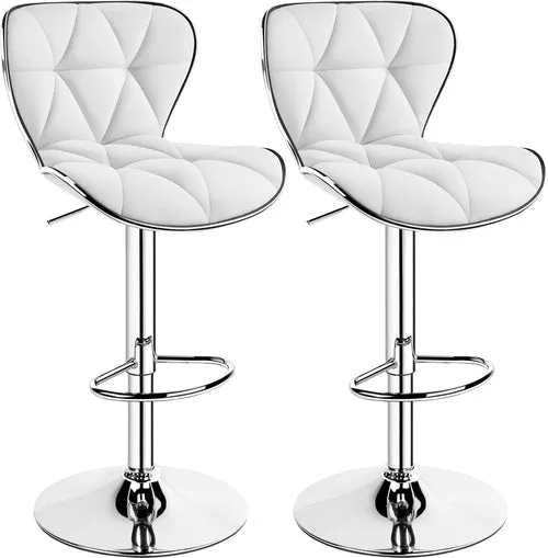 Bar Stools Set of 2, Island Chairs Shell Back, PU Leather Adjustable